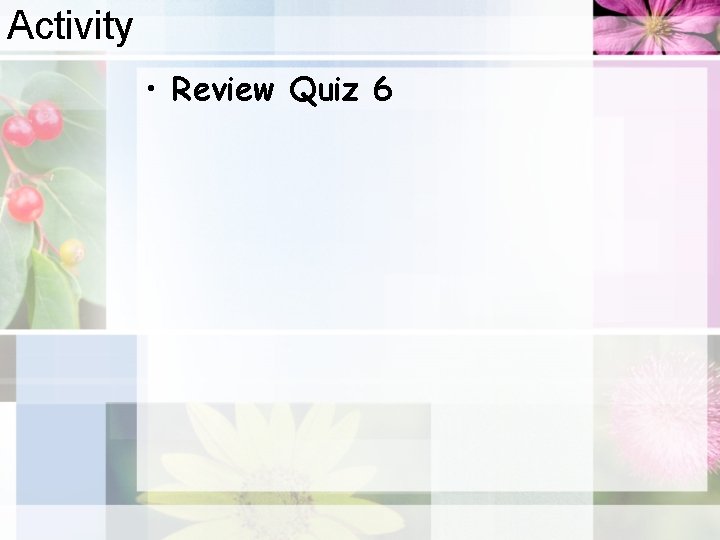 Activity • Review Quiz 6 