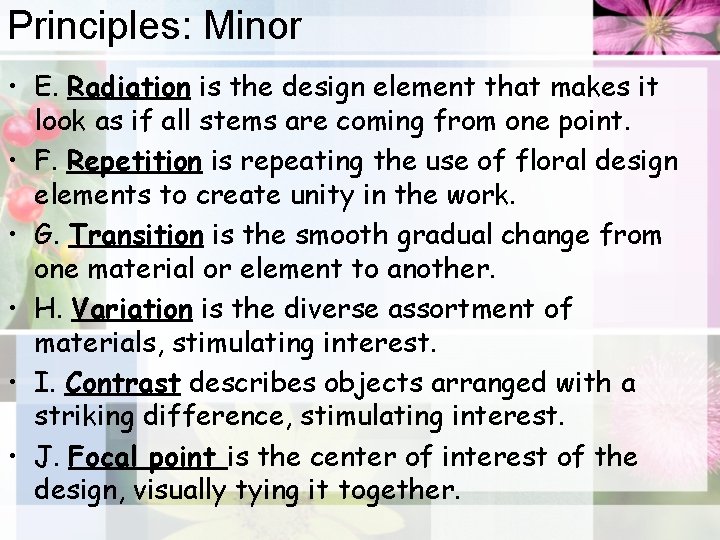 Principles: Minor • E. Radiation is the design element that makes it look as