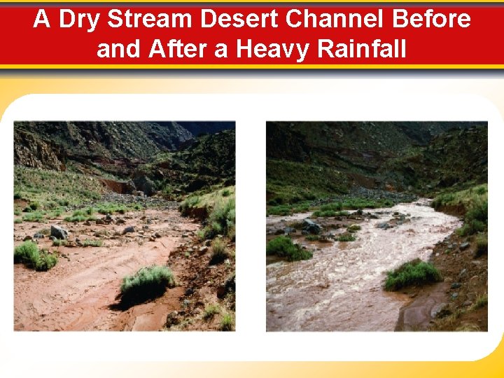 A Dry Stream Desert Channel Before and After a Heavy Rainfall 