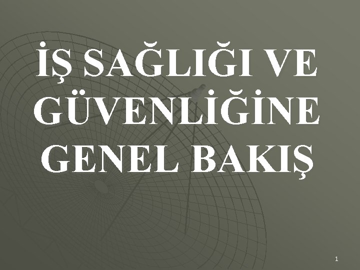 İŞ SAĞLIĞI VE GÜVENLİĞİNE GENEL BAKIŞ 1 