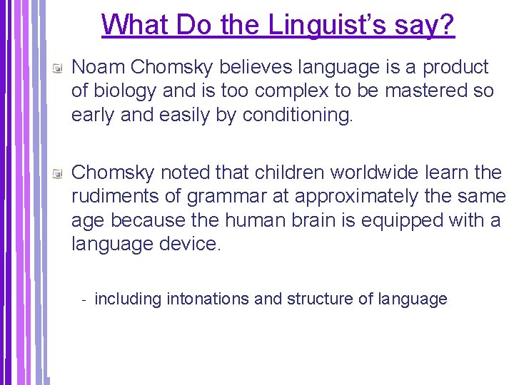 What Do the Linguist’s say? Noam Chomsky believes language is a product of biology