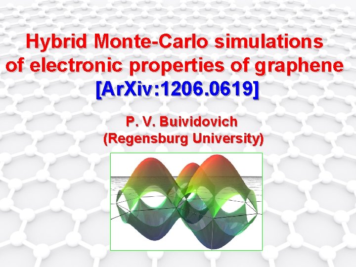 Hybrid Monte-Carlo simulations of electronic properties of graphene [Ar. Xiv: 1206. 0619] P. V.