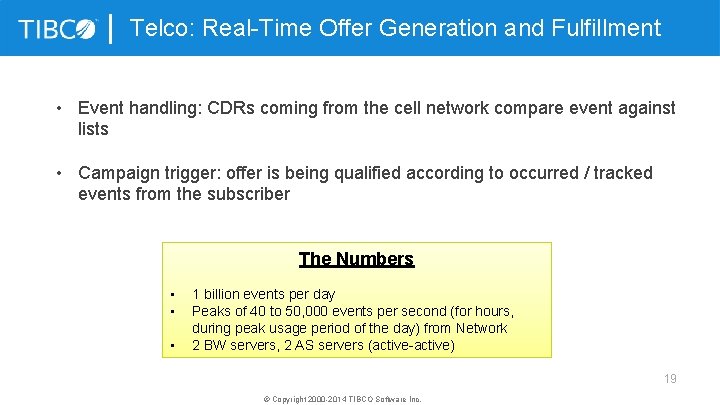 Telco: Real-Time Offer Generation and Fulfillment • Event handling: CDRs coming from the cell