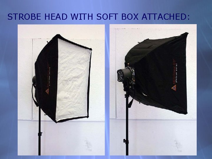 STROBE HEAD WITH SOFT BOX ATTACHED: 