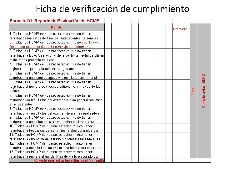 Ficha de verificación de cumplimiento 