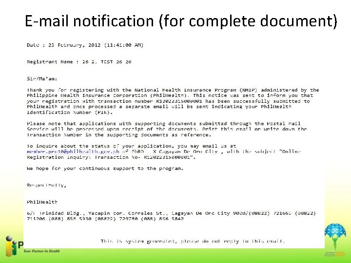 E-mail notification (for complete document) 