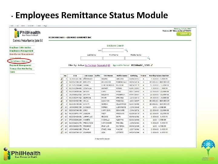  • Employees Remittance Status Module 