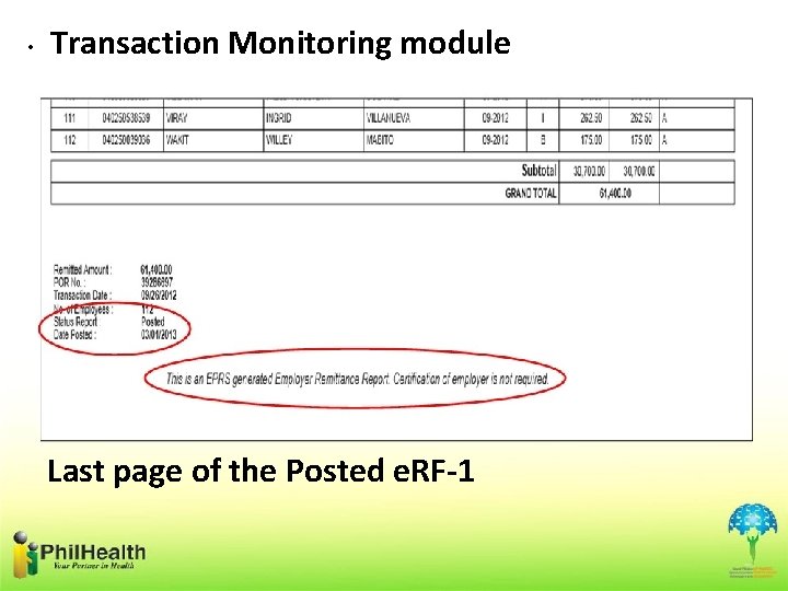  • Transaction Monitoring module Last page of the Posted e. RF-1 