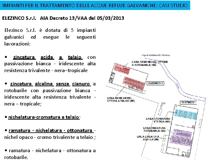 IMPIANTI PER IL TRATTAMENTO DELLE ACQUE REFLUE GALVANICHE: CASI STUDIO ELEZINCO S. r. l.
