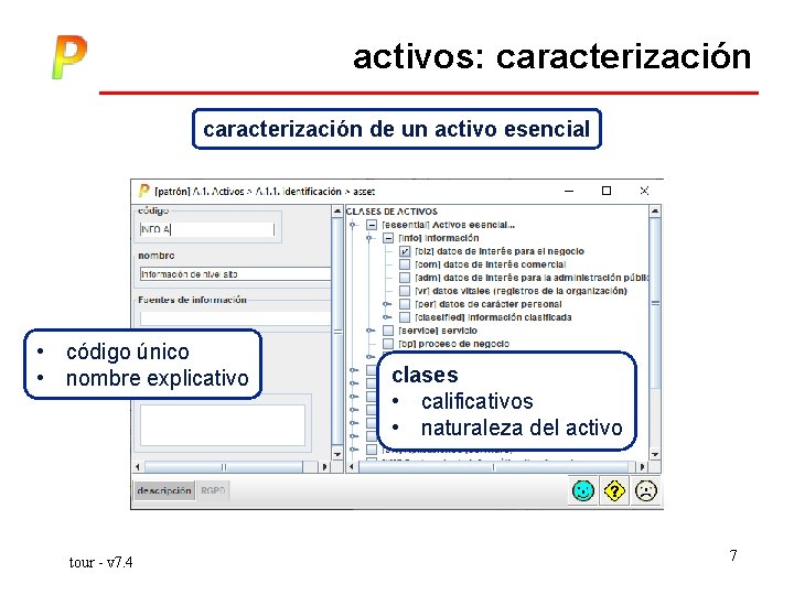 activos: caracterización de un activo esencial • código único • nombre explicativo tour -