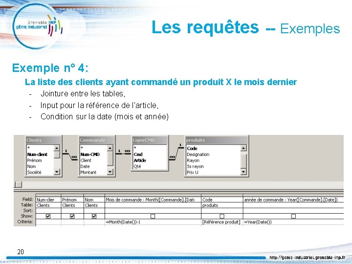 Les requêtes -- Exemples Exemple n° 4: La liste des clients ayant commandé un