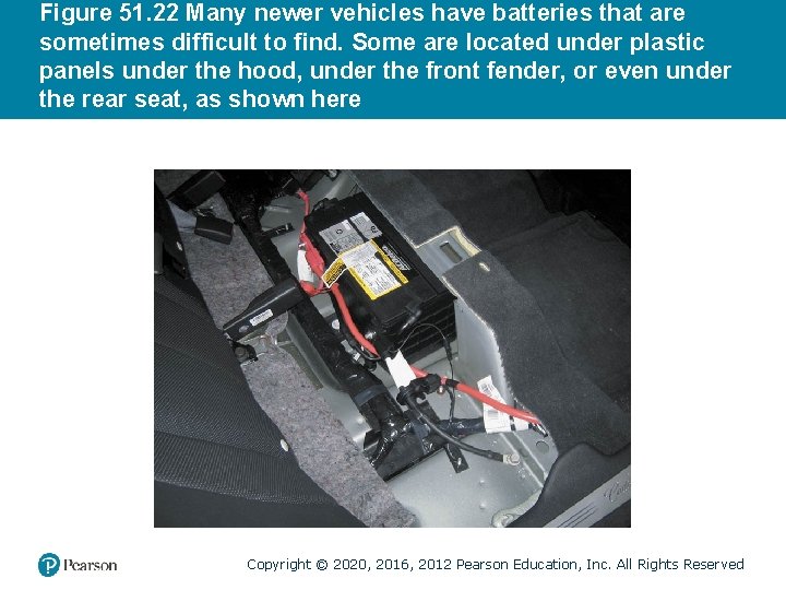 Figure 51. 22 Many newer vehicles have batteries that are sometimes difficult to find.