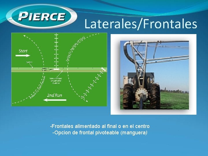 Laterales/Frontales -Frontales alimentado al final o en el centro -Opcion de frontal pivoteable (manguera)