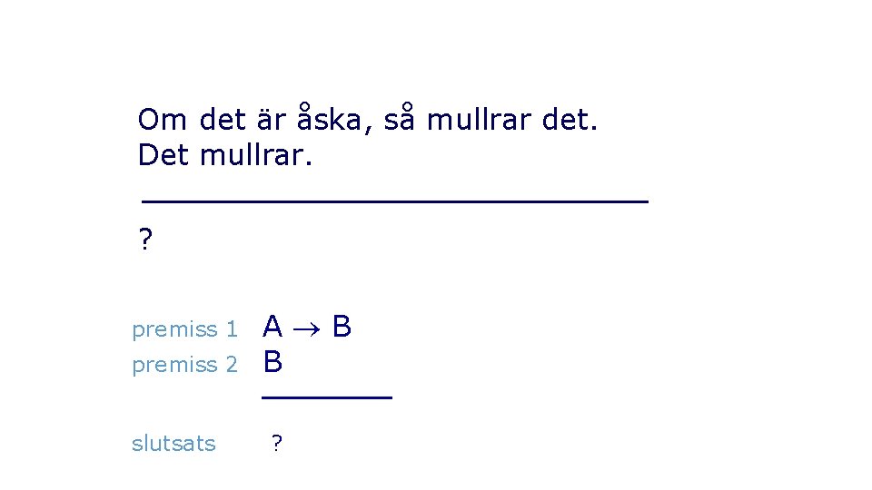 Om det är åska, så mullrar det. Det mullrar. ? premiss 1 premiss 2