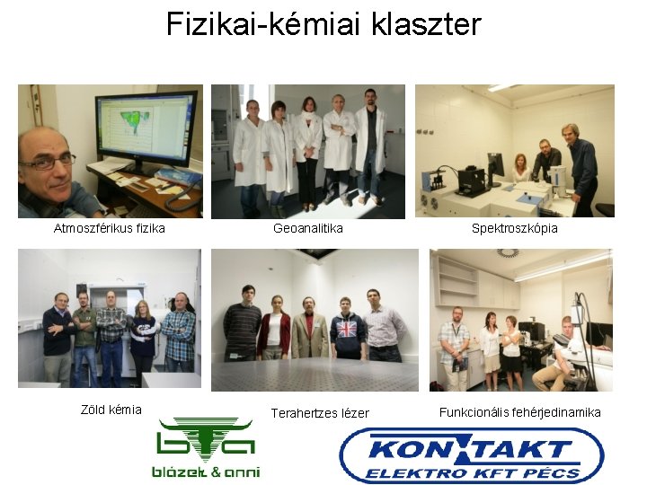 Fizikai-kémiai klaszter Atmoszférikus fizika Zöld kémia Geoanalitika Terahertzes lézer Spektroszkópia Funkcionális fehérjedinamika 