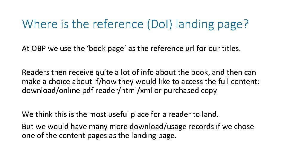 Where is the reference (Do. I) landing page? At OBP we use the ‘book
