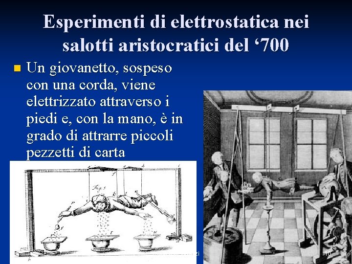 Esperimenti di elettrostatica nei salotti aristocratici del ‘ 700 n Un giovanetto, sospeso con