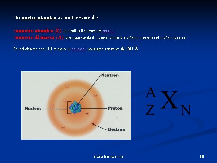 Un nucleo atomico è caratterizzato da: • numero atomico (Z) che indica il numero