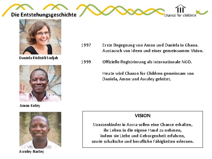 Die Entstehungsgeschichte Daniela Rüdisüli Sodjah 1997 Erste Begegnung von Amon und Daniela in Ghana.