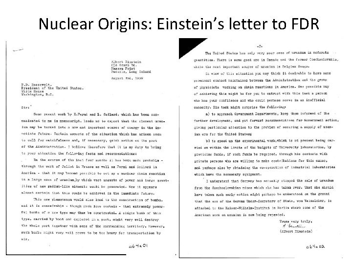 Nuclear Origins: Einstein’s letter to FDR 