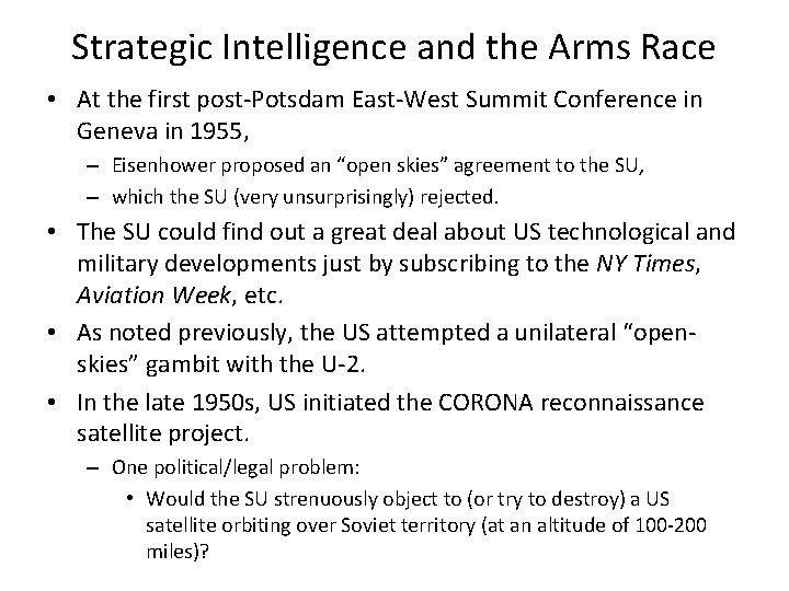 Strategic Intelligence and the Arms Race • At the first post-Potsdam East-West Summit Conference