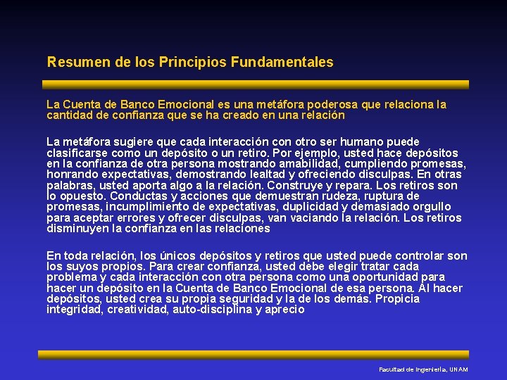 Resumen de los Principios Fundamentales La Cuenta de Banco Emocional es una metáfora poderosa