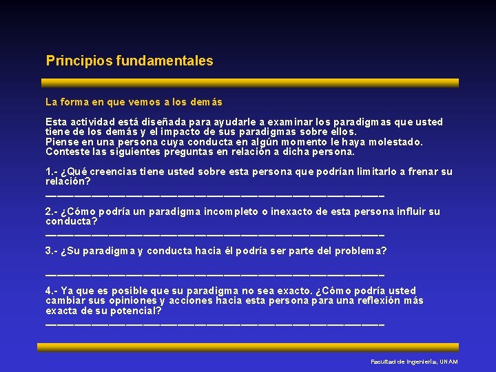 Principios fundamentales La forma en que vemos a los demás Esta actividad está diseñada