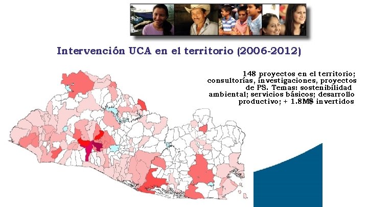 Intervención UCA en el territorio (2006 -2012) 148 proyectos en el territorio; consultorías, investigaciones,