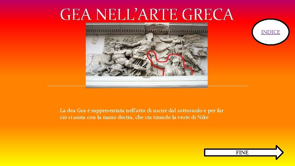 GEA NELL’ARTE GRECA INDICE La dea Gea è rappresentata nell’atto di uscire dal sottosuolo