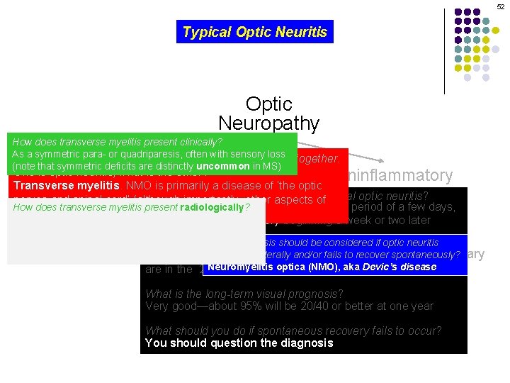 52 Typical Optic Neuritis Optic Neuropathy How does transverse myelitis present clinically? As a