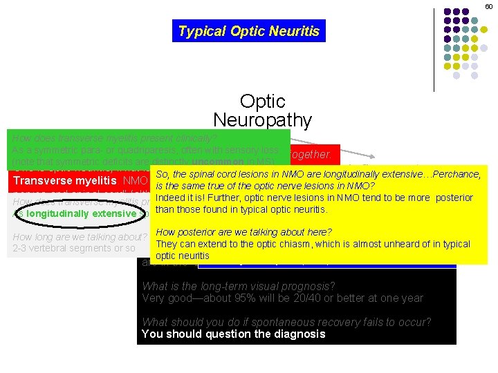 60 Typical Optic Neuritis Optic Neuropathy How does transverse myelitis present clinically? As a