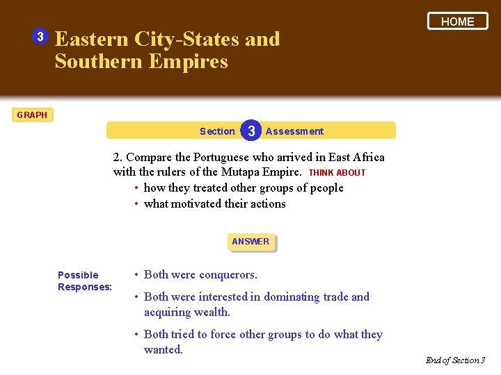 3 Eastern City-States and Southern Empires HOME GRAPH Section 3 Assessment 2. Compare the