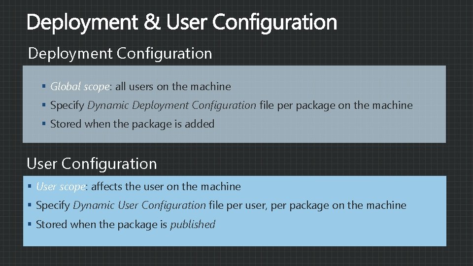 Deployment Configuration § Global scope: all users on the machine § Specify Dynamic Deployment