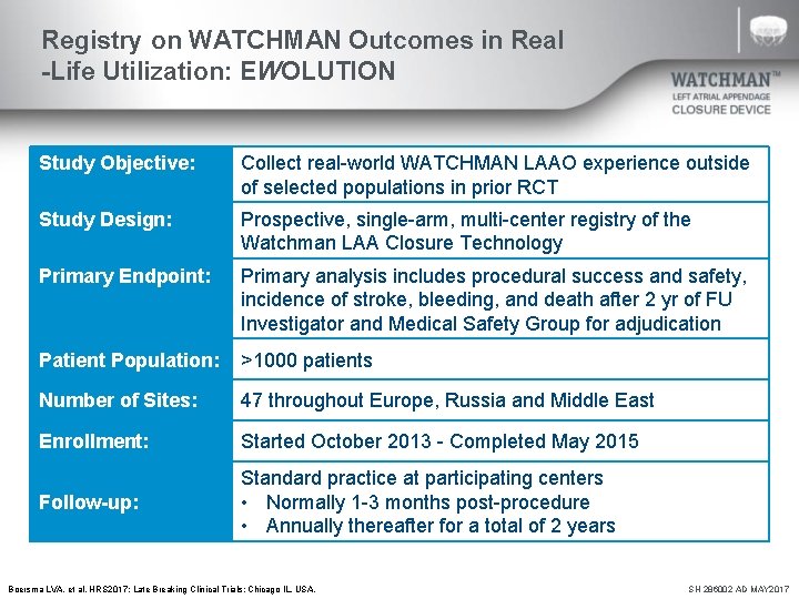 Registry on WATCHMAN Outcomes in Real -Life Utilization: EWOLUTION Study Objective: Collect real-world WATCHMAN