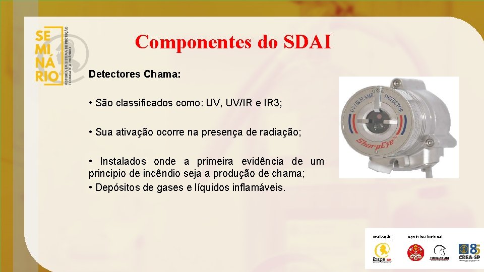 Componentes do SDAI Detectores Chama: • São classificados como: UV, UV/IR e IR 3;