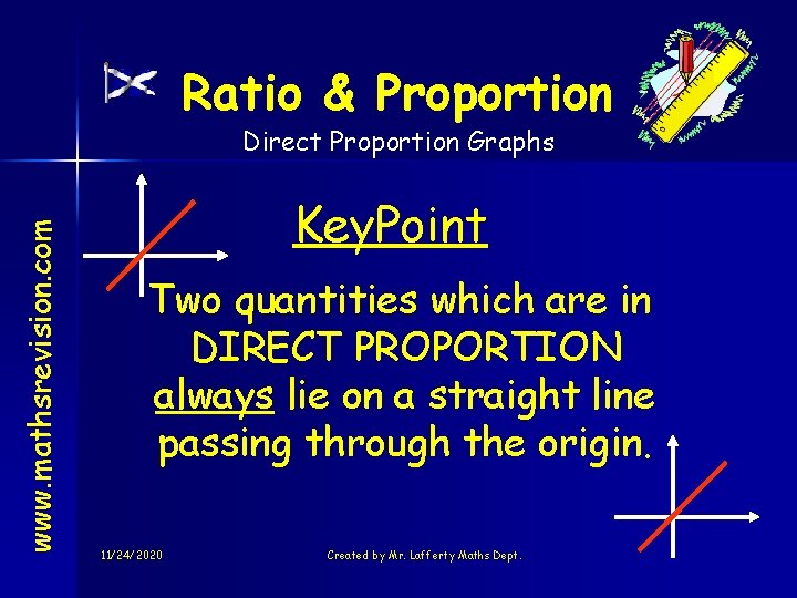 Ratio & Proportion www. mathsrevision. com Direct Proportion Graphs Key. Point Two quantities which