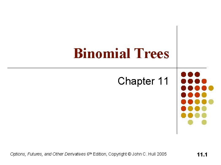 Binomial Trees Chapter 11 Options, Futures, and Other Derivatives 6 th Edition, Copyright ©