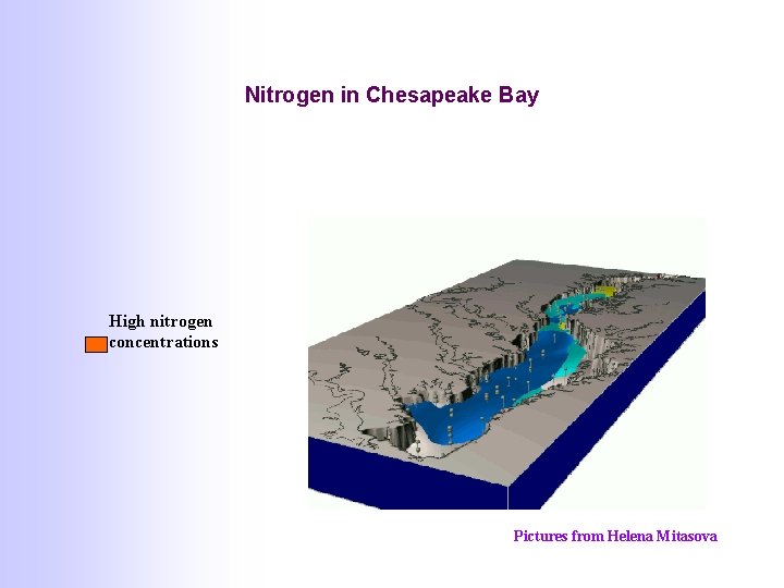 Nitrogen in Chesapeake Bay High nitrogen concentrations Pictures from Helena Mitasova Nitrogen in Chesapeake Bay High nitrogen concentrations Pictures from Helena Mitasova