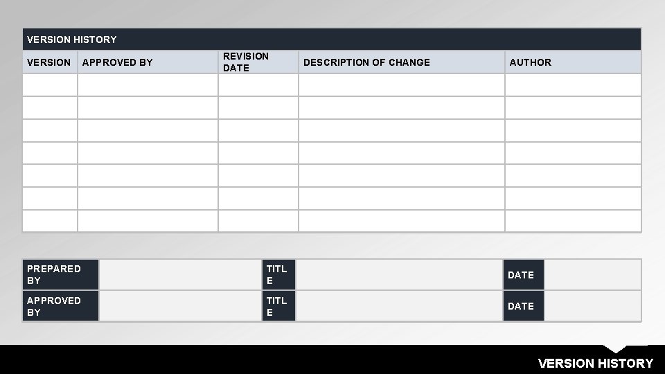 VERSION HISTORY VERSION APPROVED BY REVISION DATE DESCRIPTION OF CHANGE AUTHOR PREPARED BY TITL