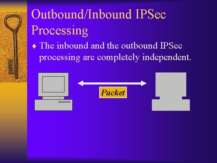 Outbound/Inbound IPSec Processing ¨ The inbound and the outbound IPSec processing are completely independent.