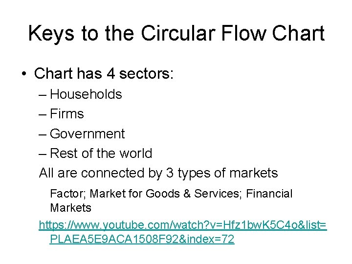 Keys to the Circular Flow Chart • Chart has 4 sectors: – Households –