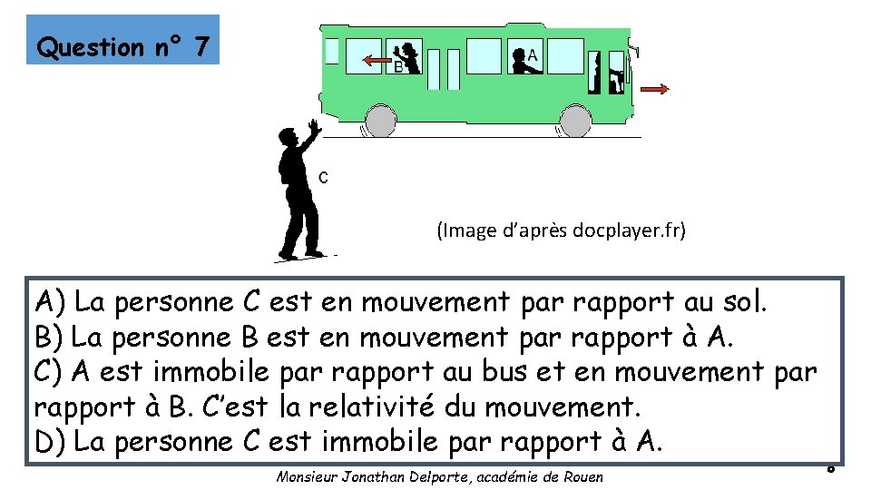 Question n° 7 (Image d’après docplayer. fr) A) La personne C est en mouvement