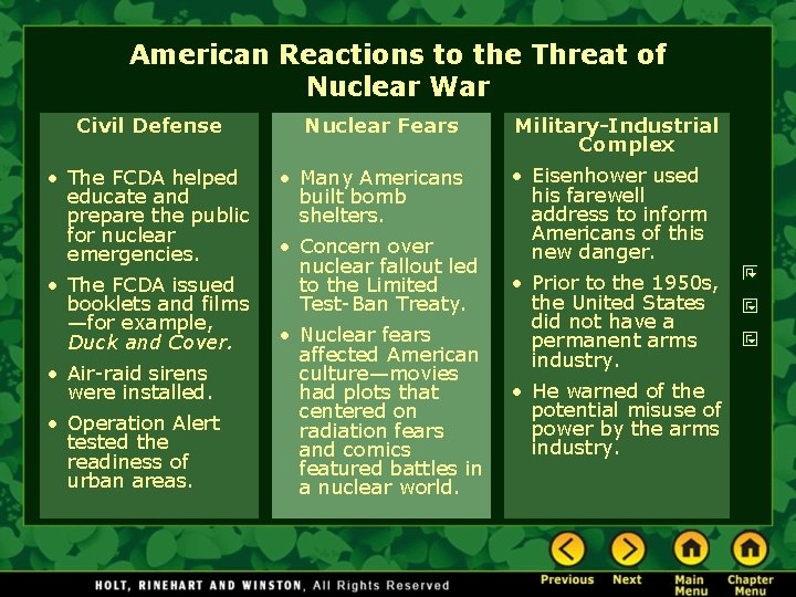 American Reactions to the Threat of Nuclear War Civil Defense • The FCDA helped