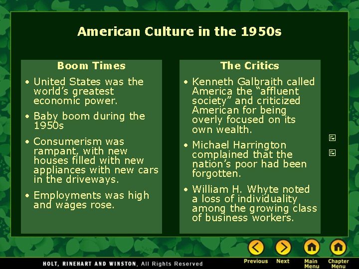 American Culture in the 1950 s Boom Times • United States was the world’s