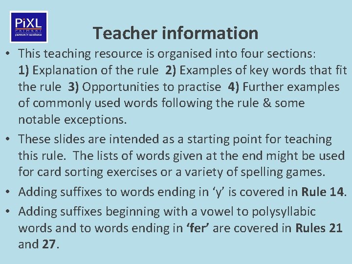 Teacher information • This teaching resource is organised into four sections: 1) Explanation of