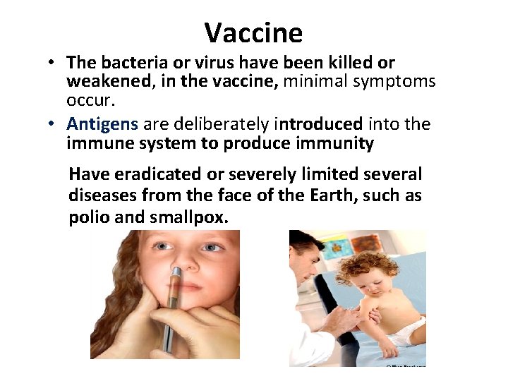 Vaccine • The bacteria or virus have been killed or weakened, in the vaccine,