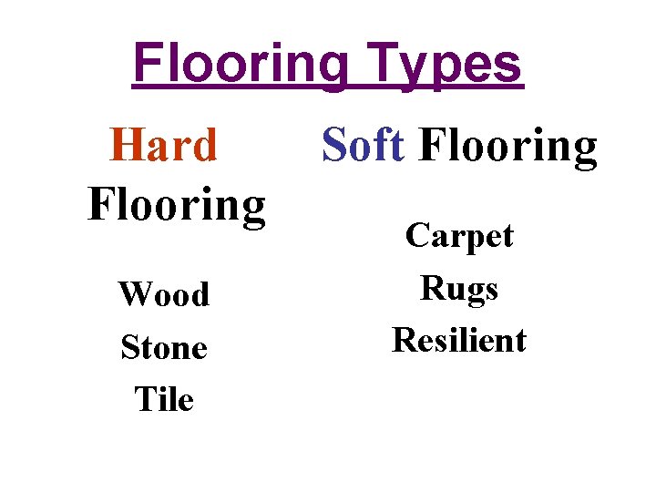 Flooring Types Hard Flooring Wood Stone Tile Soft Flooring Carpet Rugs Resilient 