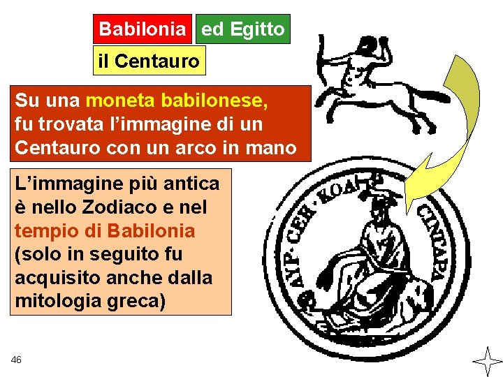 Babilonia ed Egitto il Centauro Su una moneta babilonese, fu trovata l’immagine di un