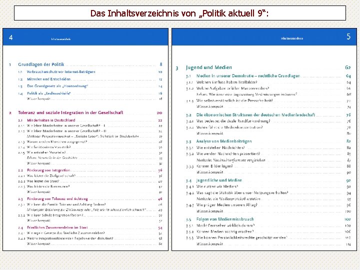 Das Inhaltsverzeichnis von „Politik aktuell 9“: 