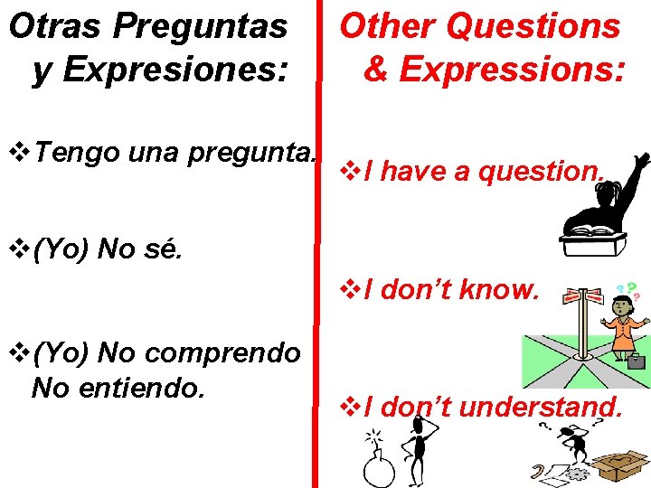 Otras Preguntas y Expresiones: v. Tengo una pregunta. Other Questions & Expressions: v. I